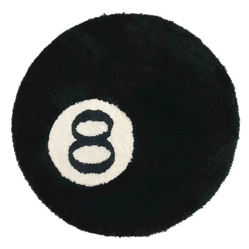 Black 8-Ball Round Flocked Rug