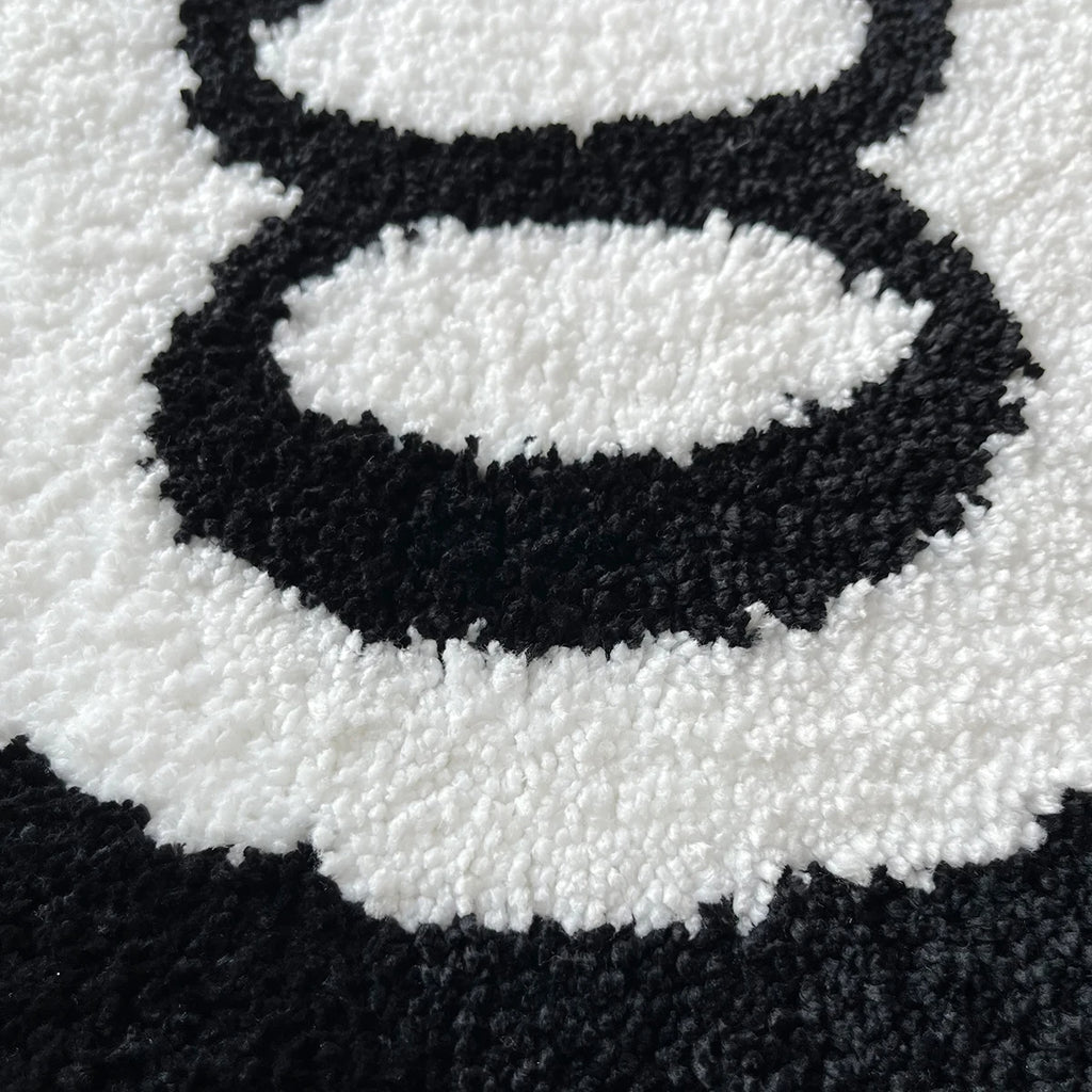 Black 8-Ball Round Flocked Rug